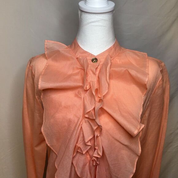 MICHAEL Michael Kors Peach Ruffled Linen Button Up Blouse Womens Designer NWT - Picture 3 of 8